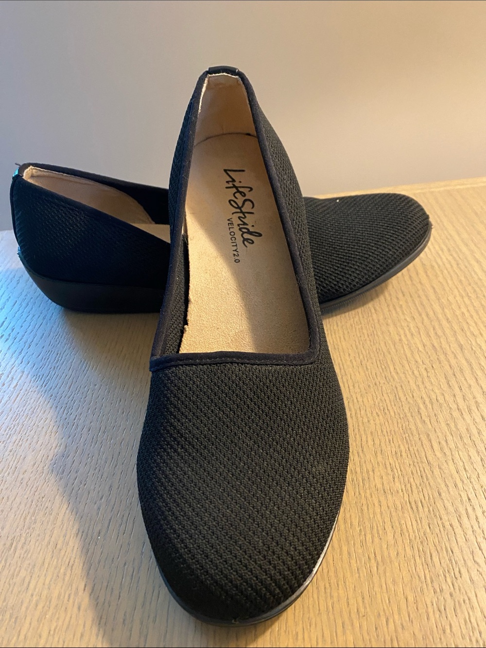 Life Stride Black Slip-On Knit Flats